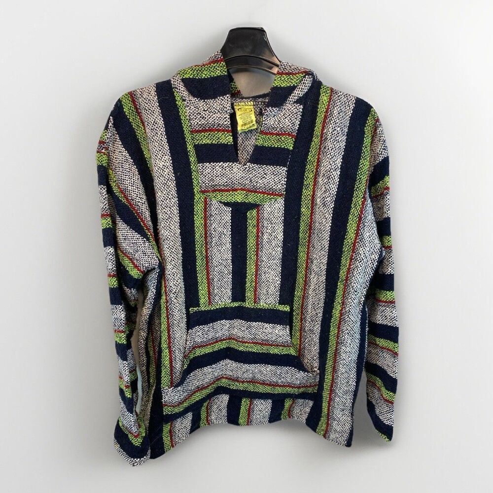 Vintage FRANKS Baja Hippie Hoodie Poncho Boho Beach Sz XXL NEW Gray Green Blue